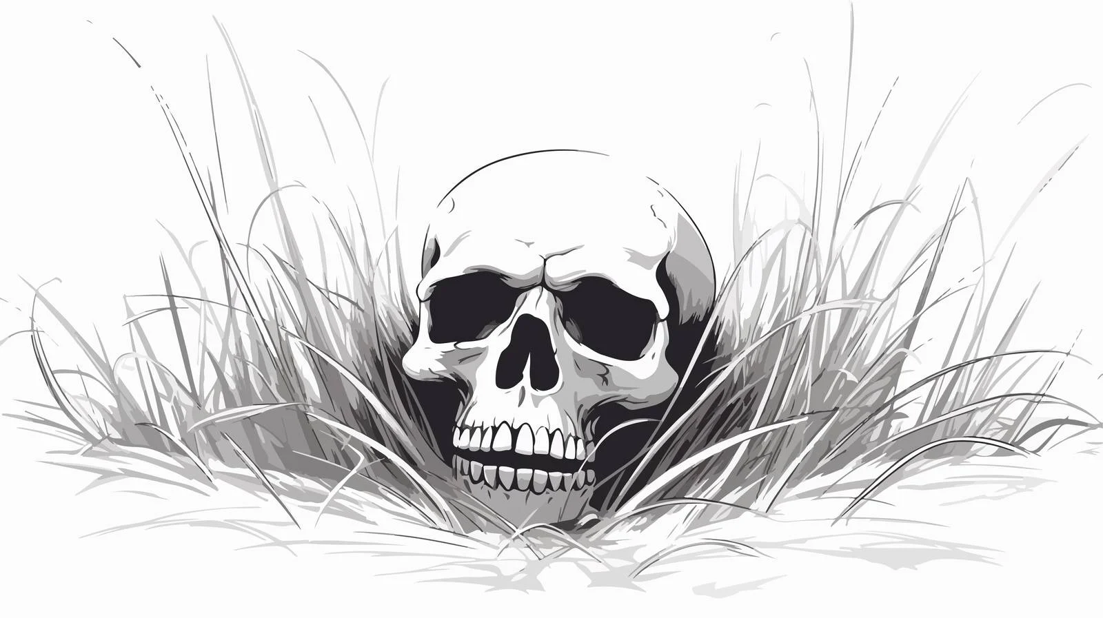 Hand-Drawn Human Skull In Grass Sketch — free download from Dotvec