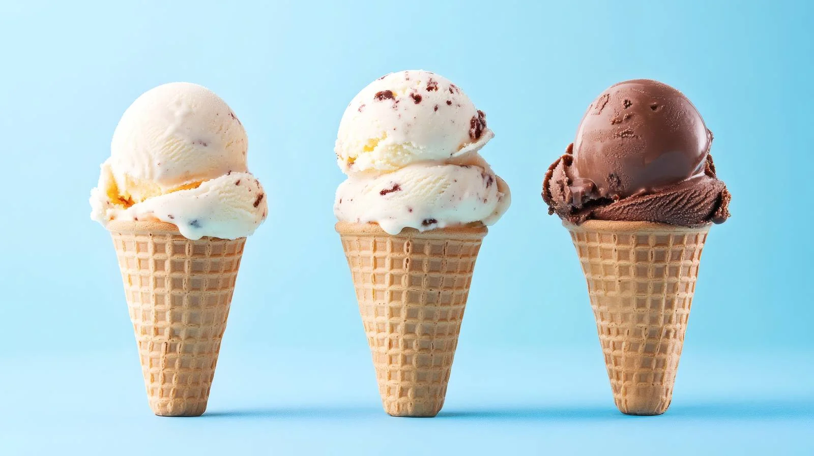 Delicious Ice Cream Scoops in Cone on Blue — free download from Dotvec