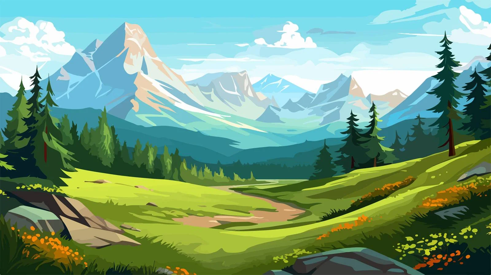 Simplified Mountain Landscape Scene — free download from Dotvec