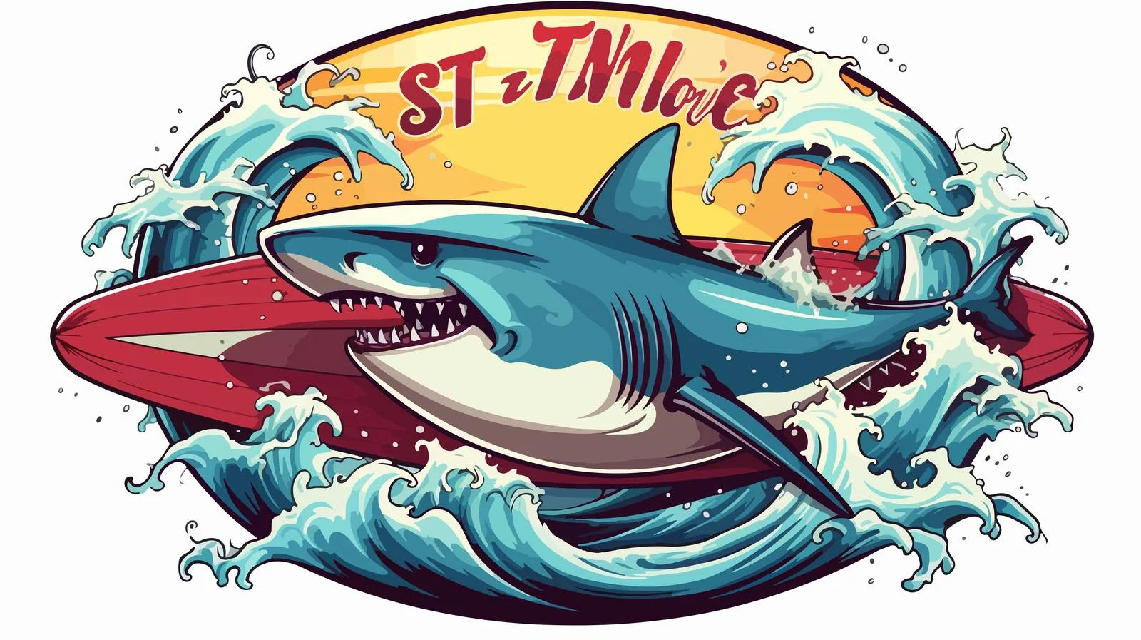Shark Surf Badge and Board — free download from Dotvec