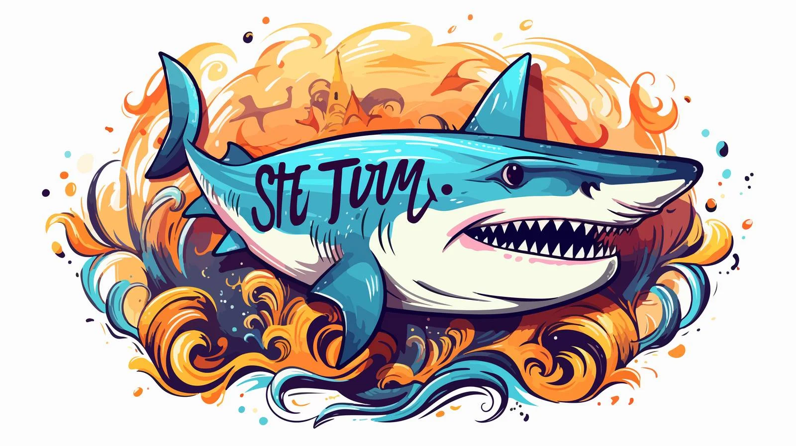 Surfing Shark Badge and Surfboard Image — free download from Dotvec