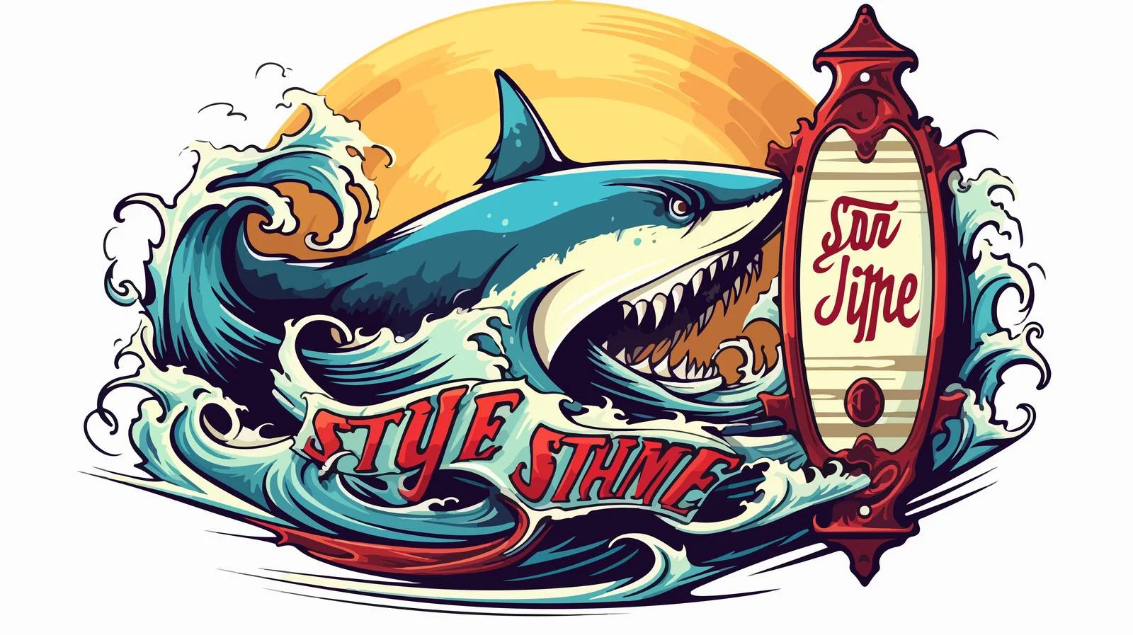 Surfing Shark Badge on Surfboard — free download from Dotvec