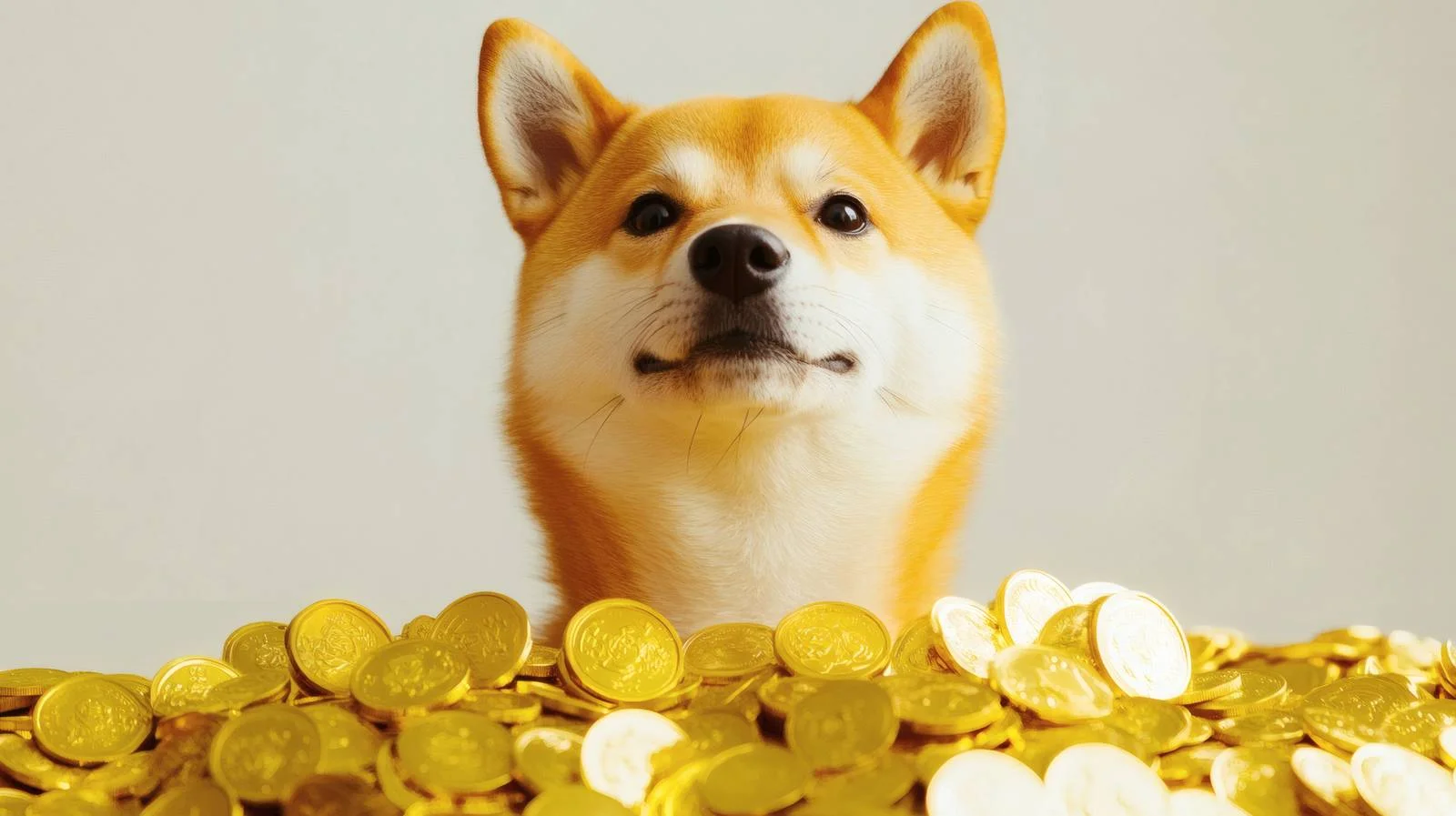 Majestic Shiba Inu Among Golden Coins — free download from Dotvec