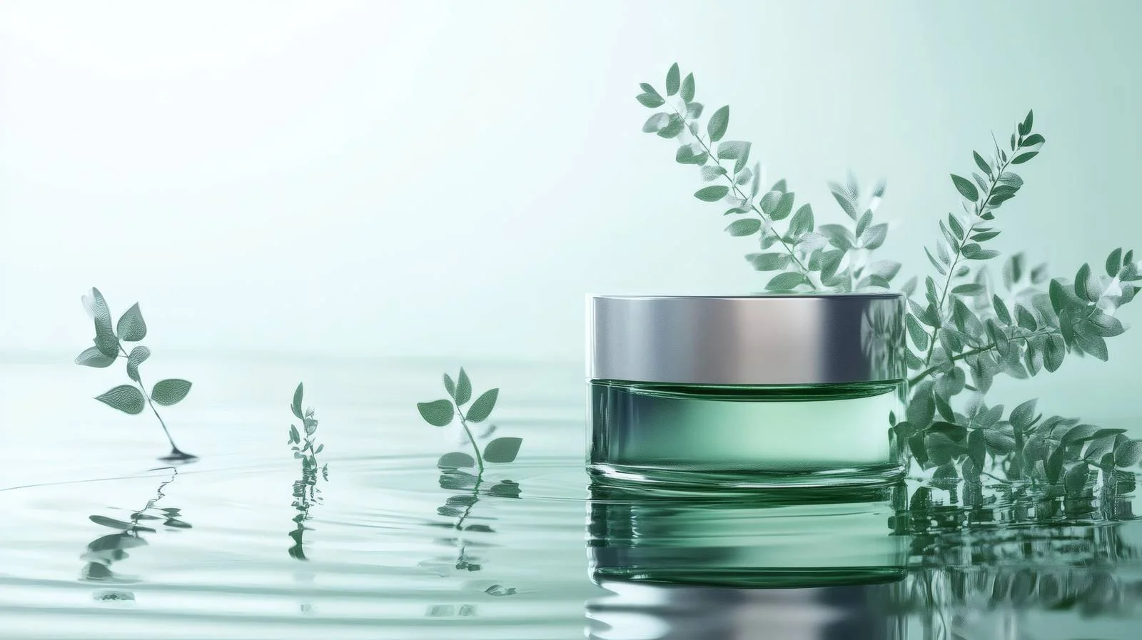 Luxurious Cosmetic Cream Jar with Green Plants — free download from Dotvec
