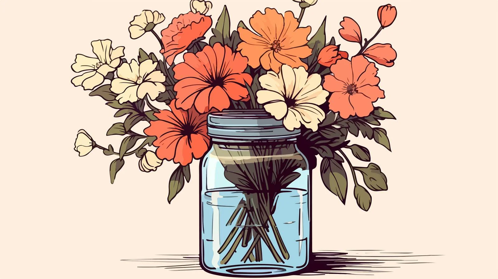 Illustrated Jar of Flowers Vector Illustration — free download from Dotvec