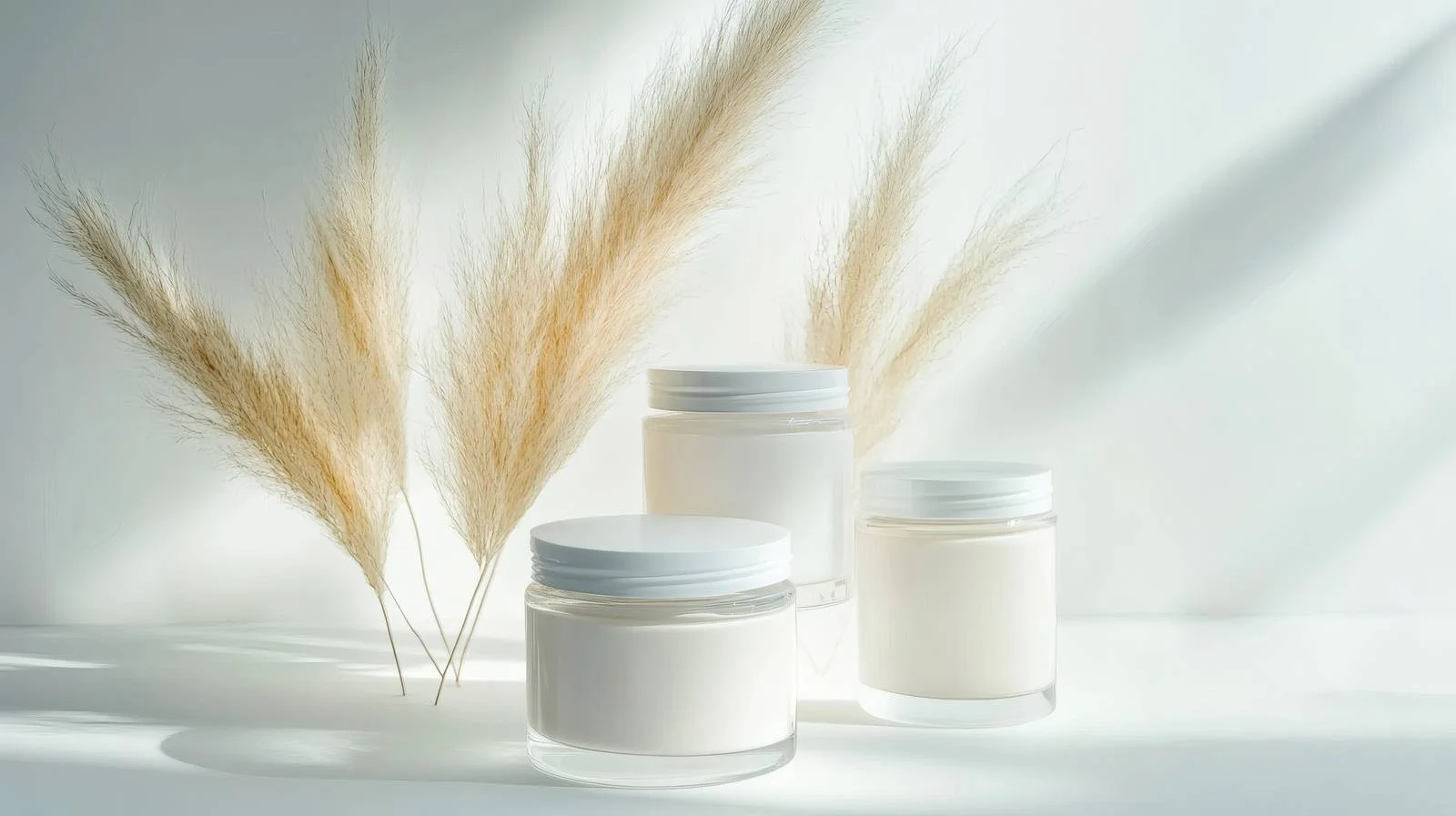 Luxurious Cosmetic Cream Jars with Pampas Grass — free download from Dotvec