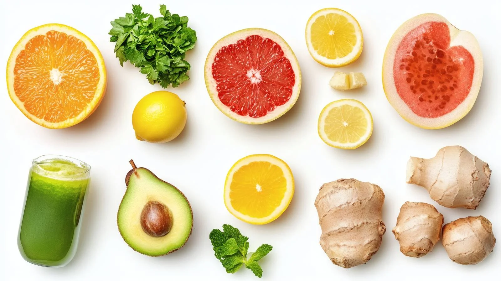 Assorted Juice and Smoothie Ingredients on White — free download from Dotvec