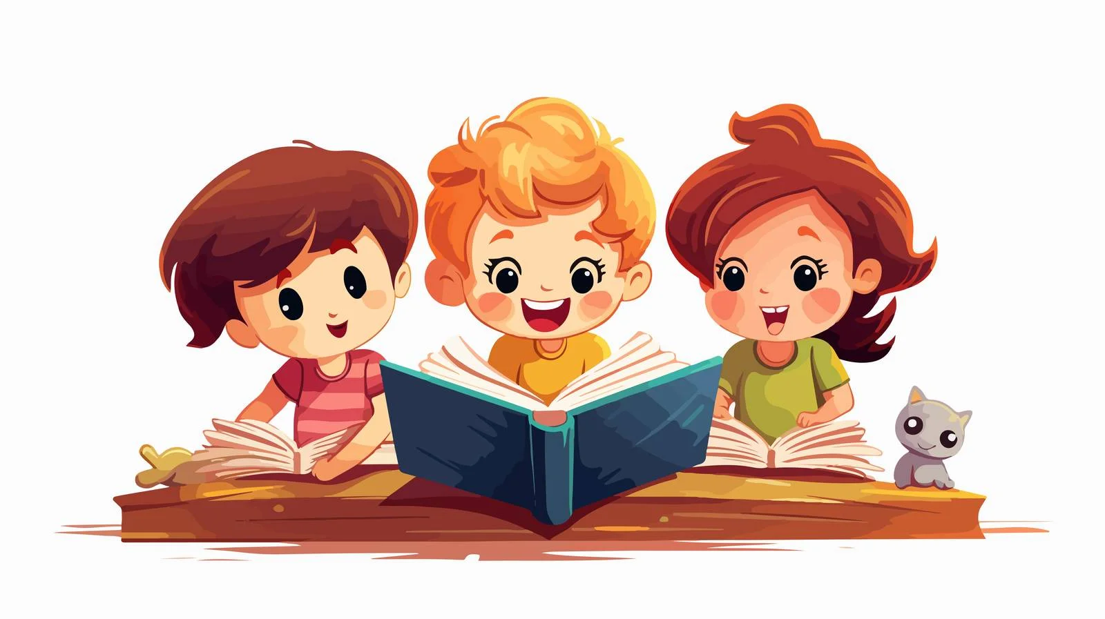 Children Reading Books Cartoon Illustration — free download from Dotvec