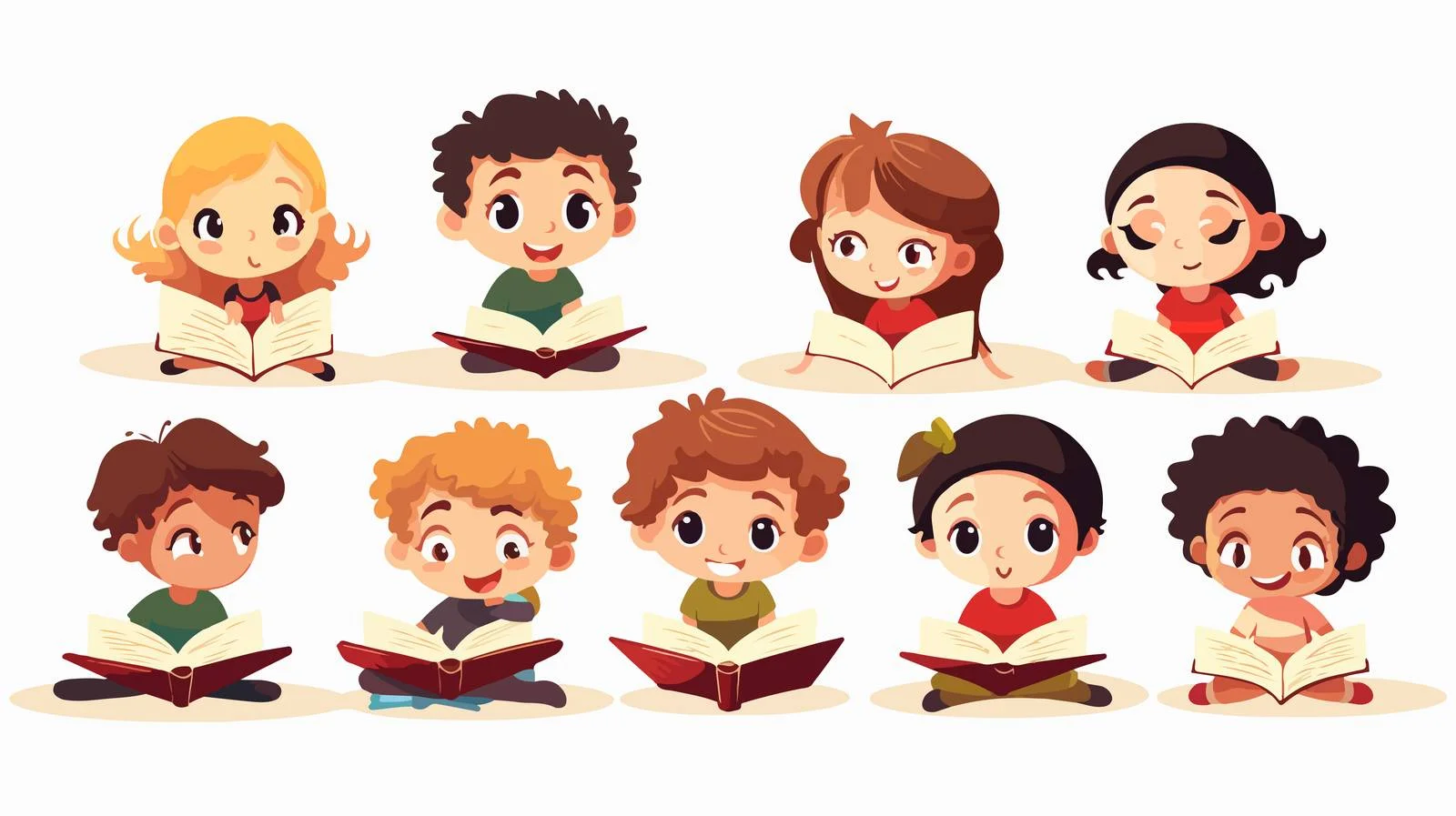 Children Reading Books Cartoon Vector Illustration — free download from Dotvec