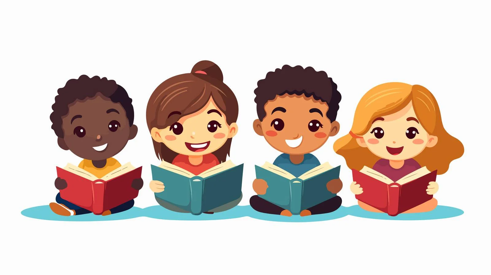 Children Reading Books Cartoon Illustration — free download from Dotvec