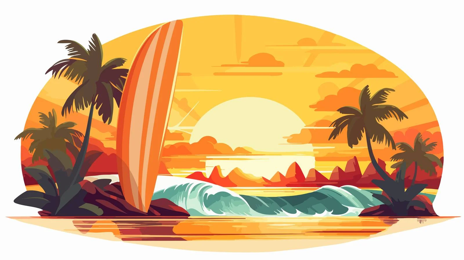Serene Beach Scene with Surfboard — free download from Dotvec