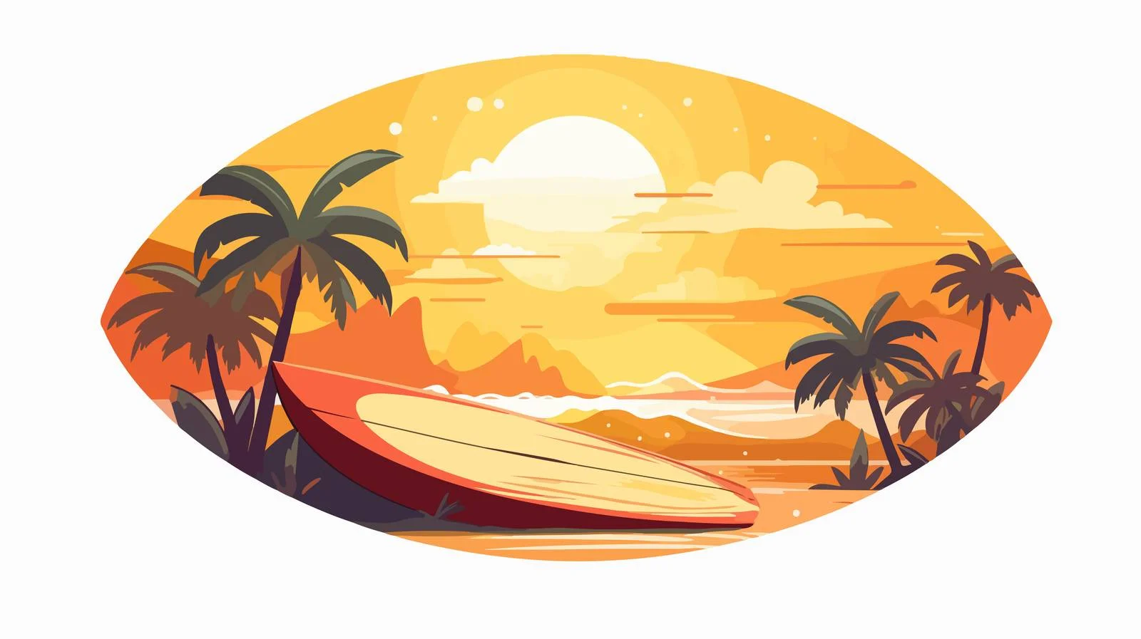 Tropical Surfboard Sunset Scene — free download from Dotvec