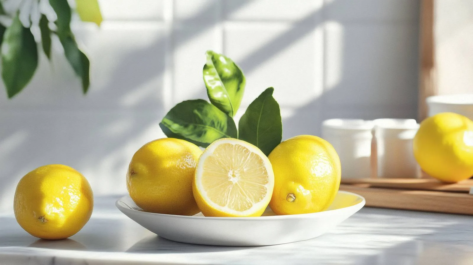 Fresh Lemons on Kitchen Table with White Background — free download from Dotvec