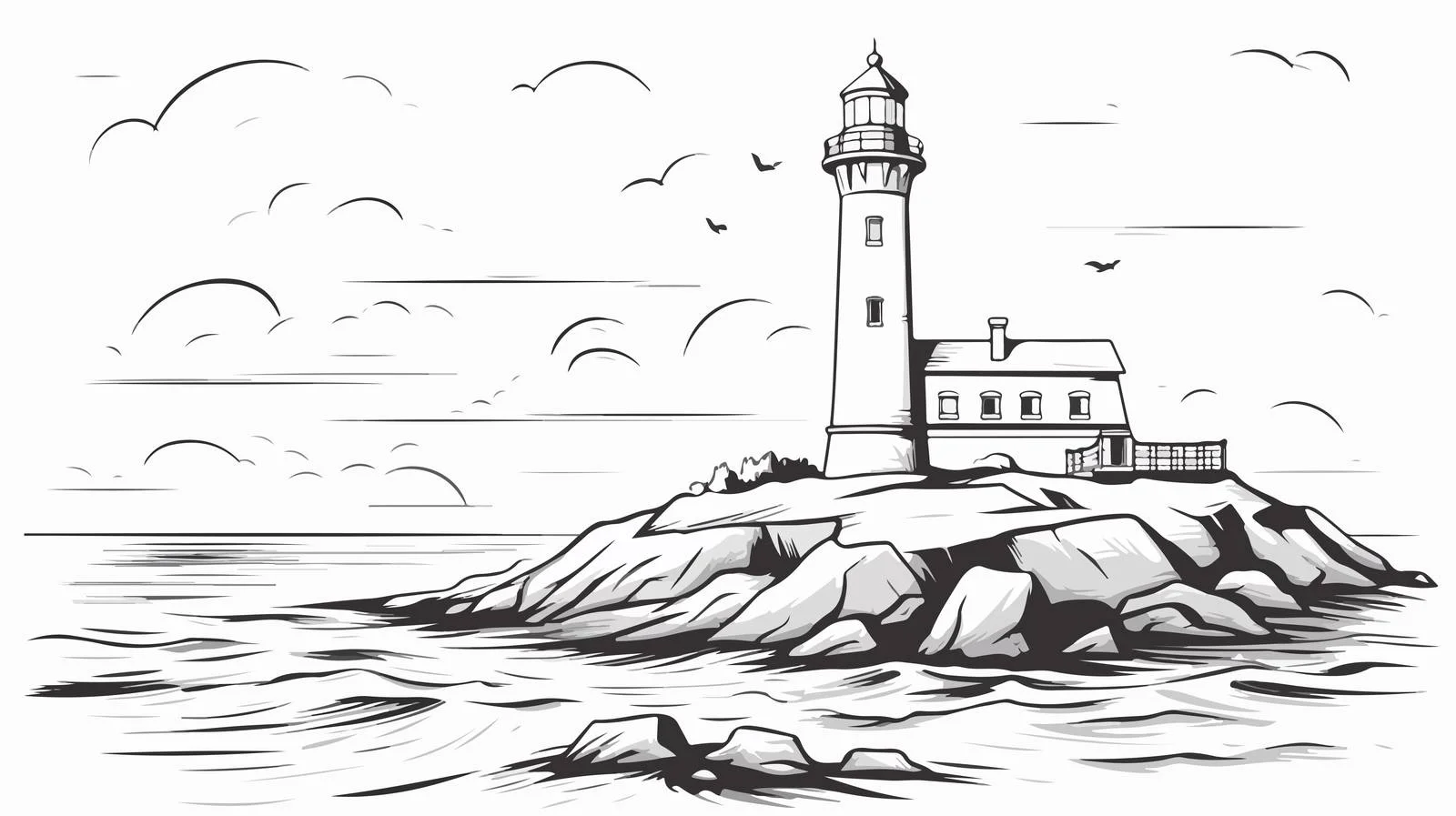 Hand-Drawn Lighthouse Sketch on Coast — free download from Dotvec
