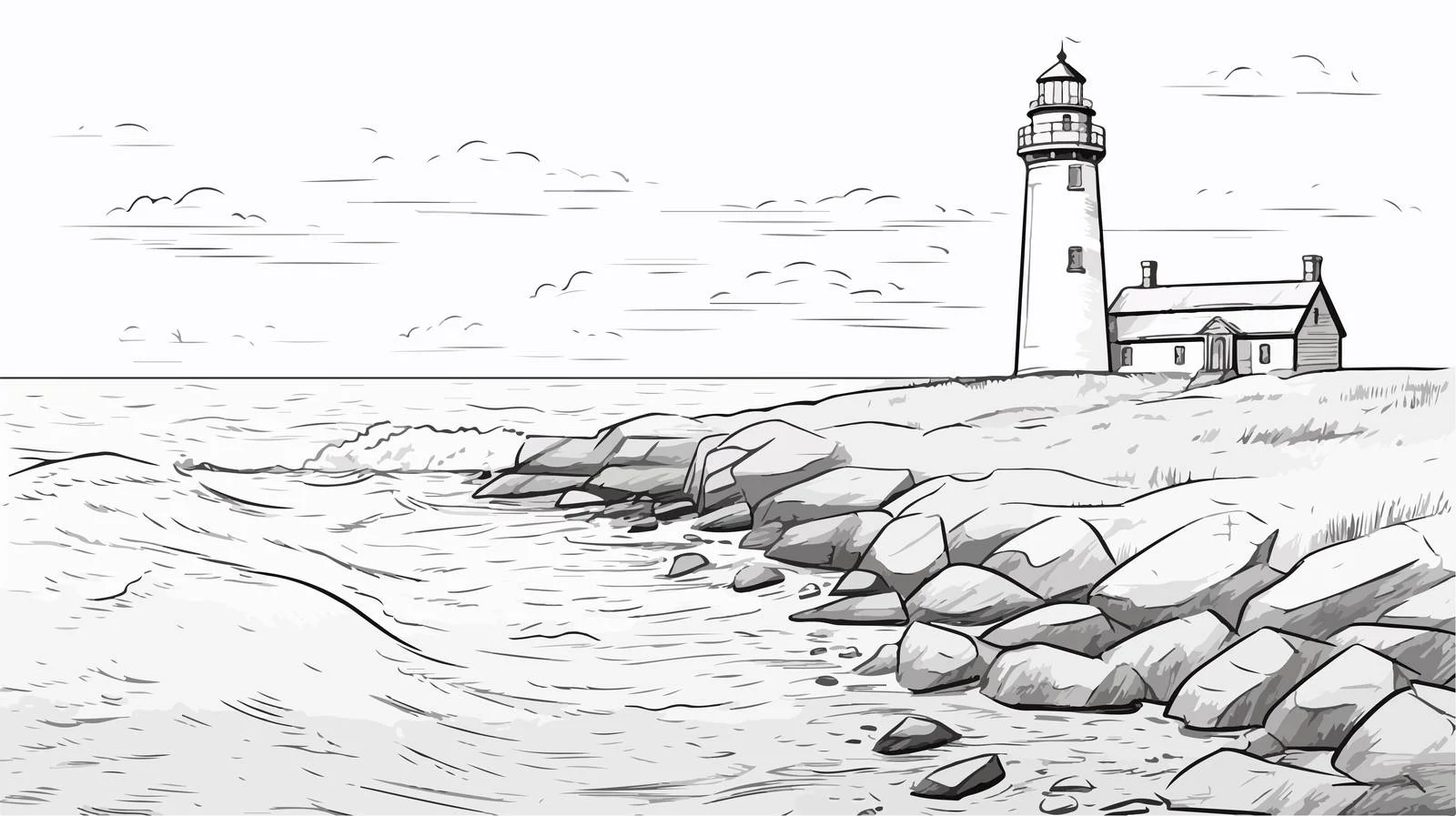 Hand-drawn Lighthouse Doodle Sketch on Coast — free download from Dotvec
