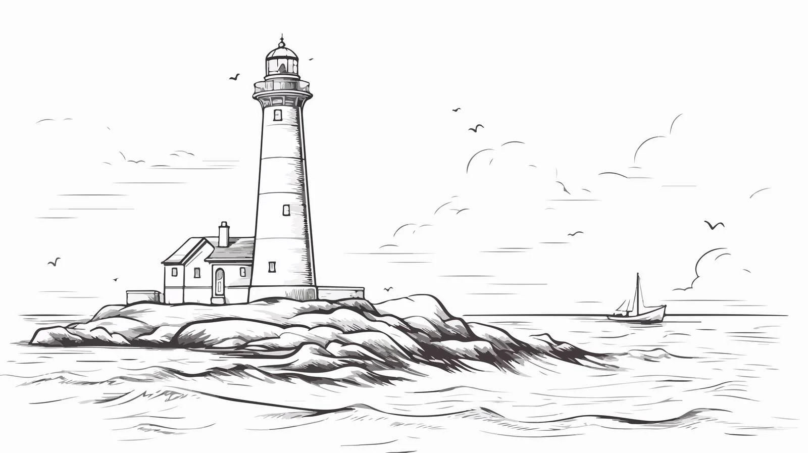 Coastal Lighthouse Doodle Sketch — free download from Dotvec