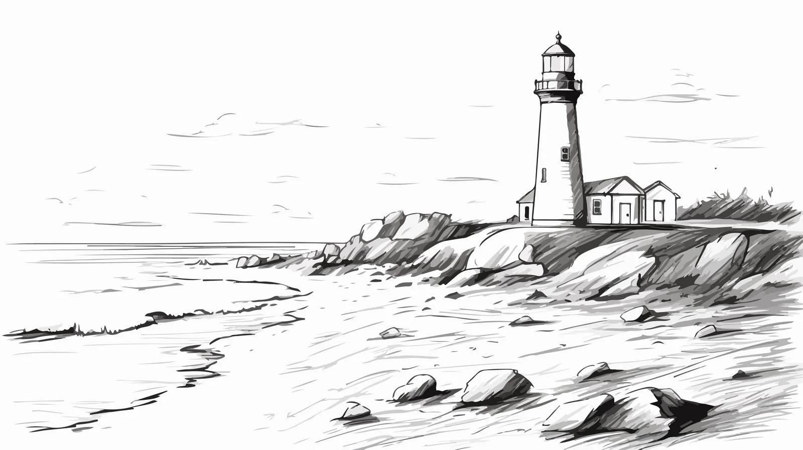 Hand-drawn Lighthouse Sketch on Seaside Vector — free download from Dotvec
