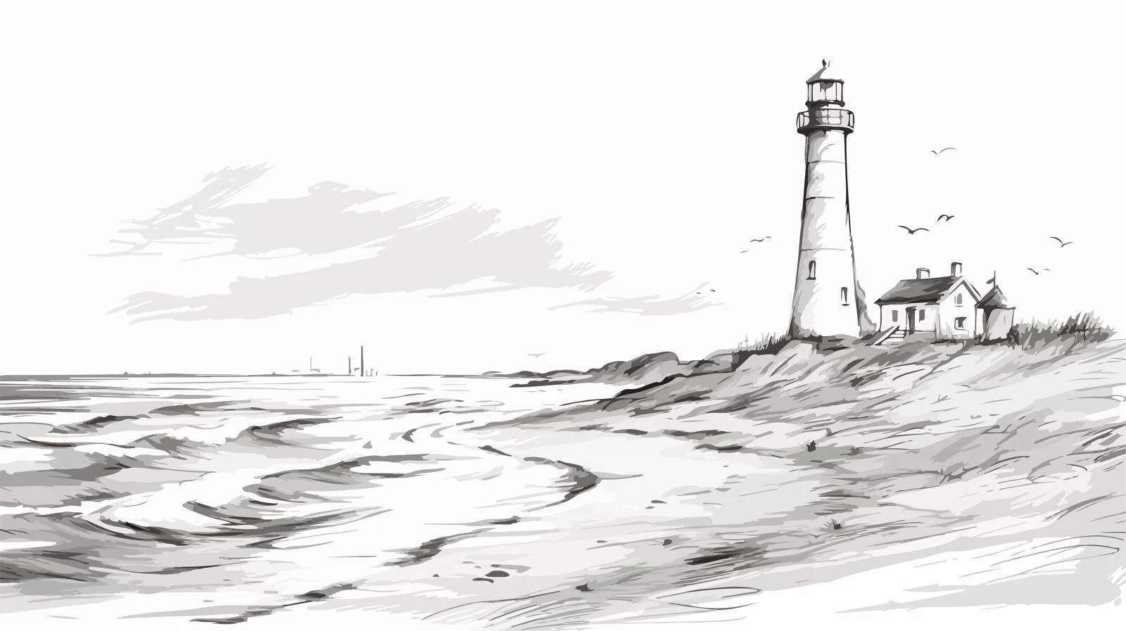 Seaside Lighthouse Sketch Vector — free download from Dotvec