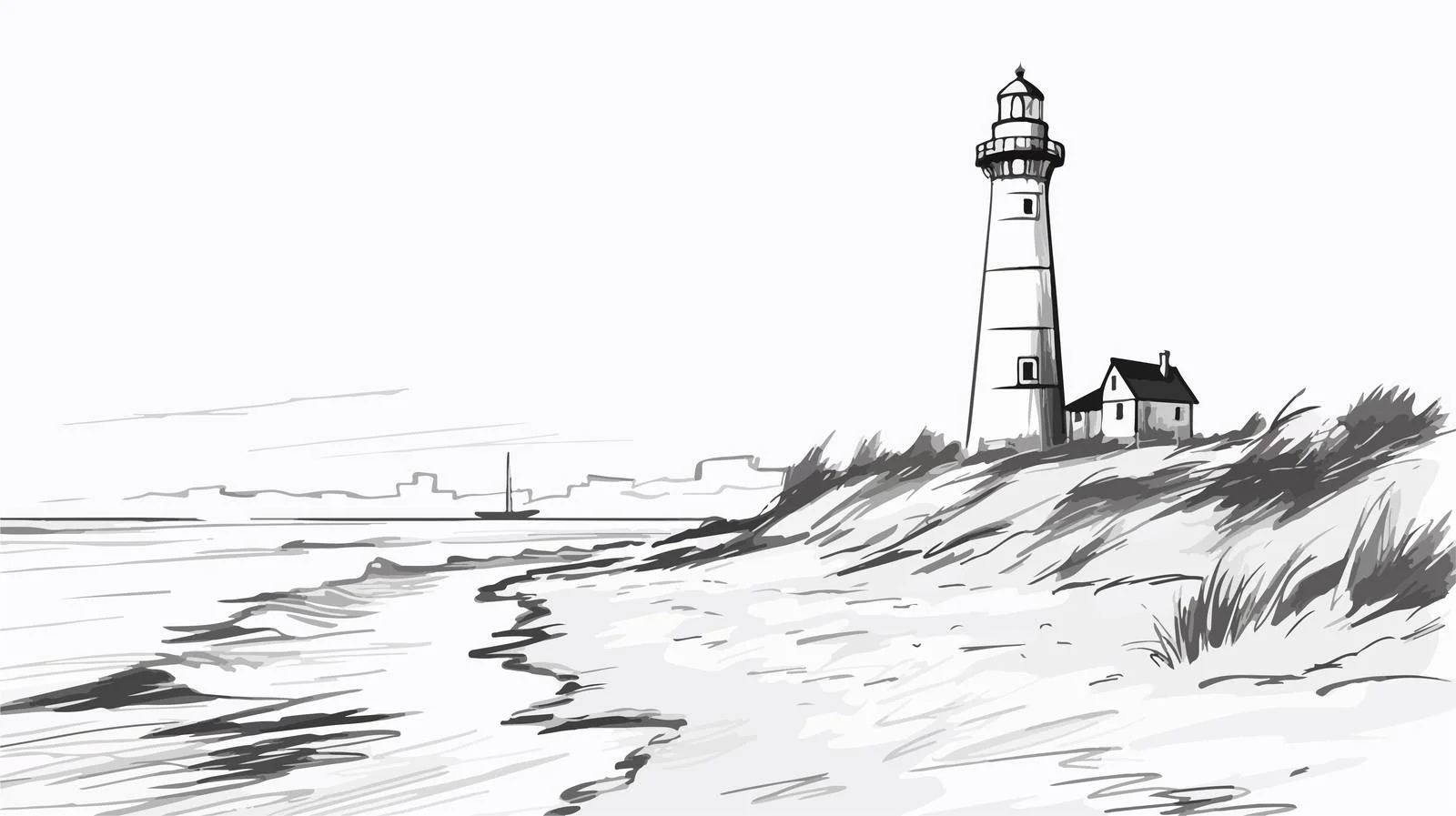 Hand-Drawn Lighthouse on Seaside Sketch Vector — free download from Dotvec