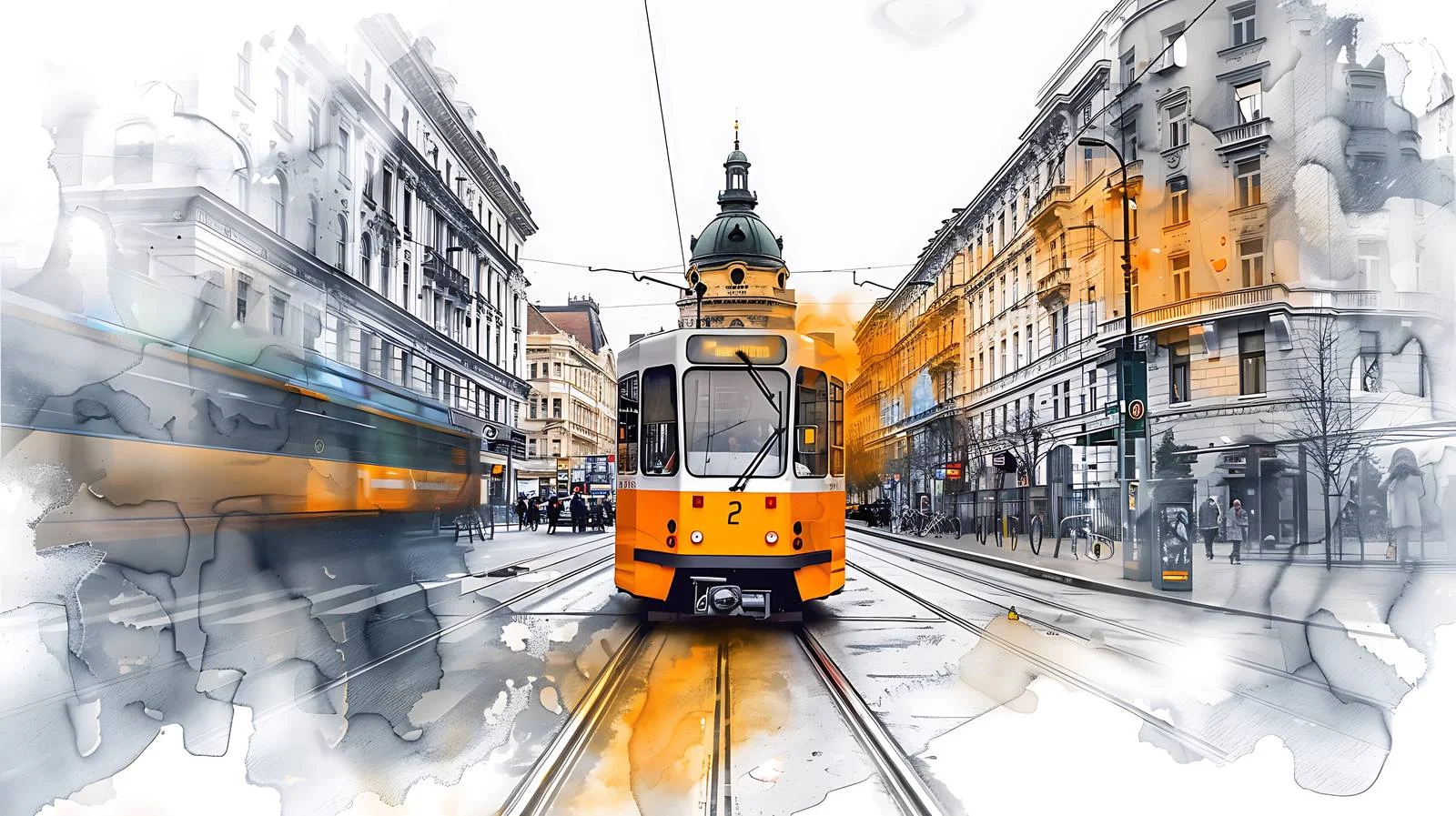 Urban tram passing through Budapest Hungary — free download from Dotvec
