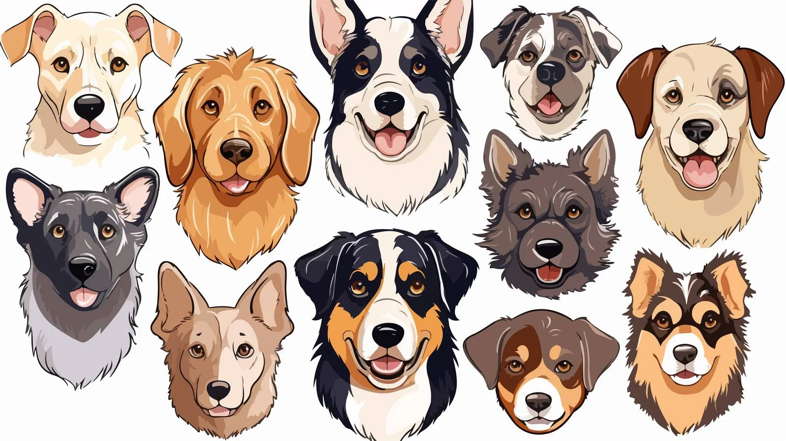 Dog Breeds Portrait Lines Decor — free download from Dotvec