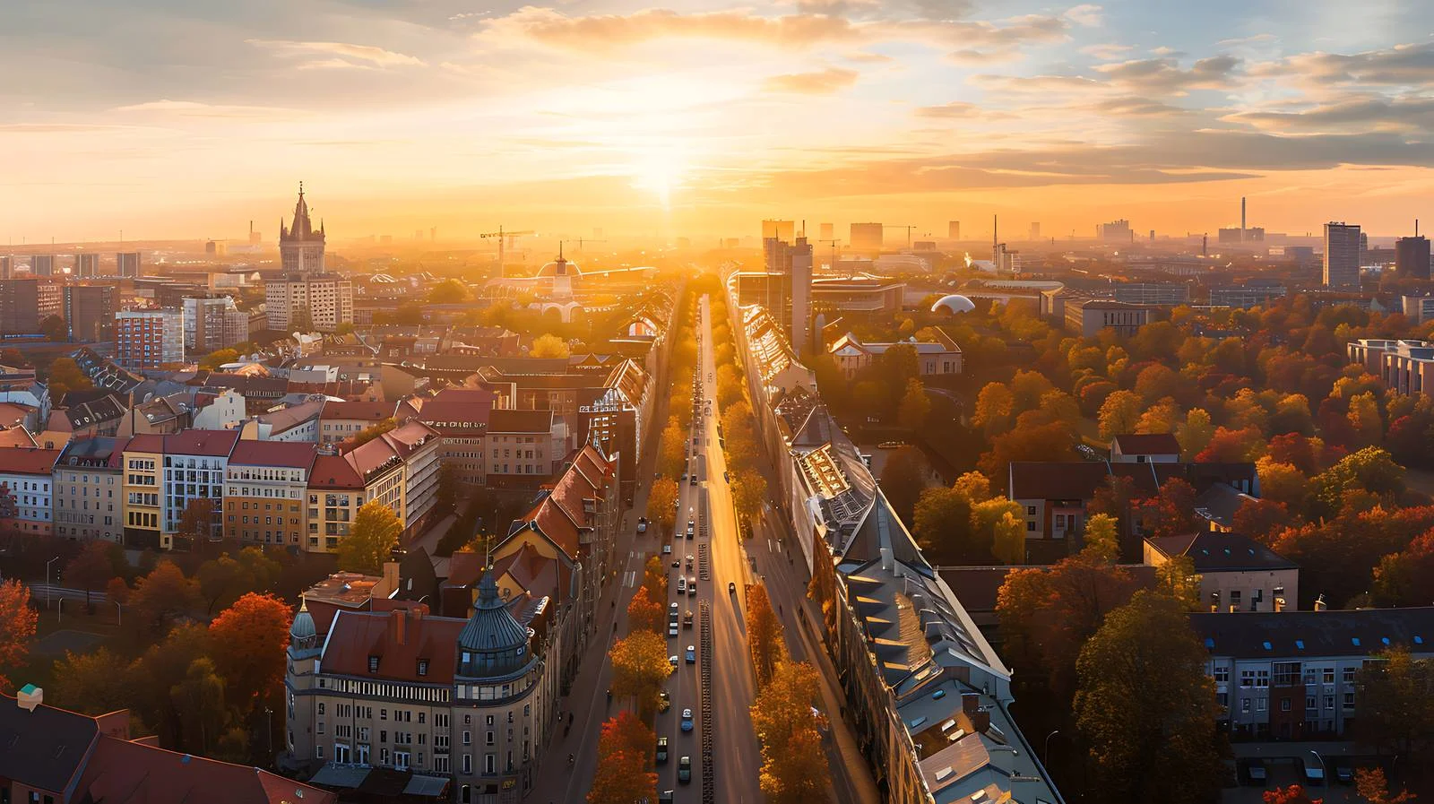 Aerial Sunset View of Isolated Lodz, Poland — free download from Dotvec
