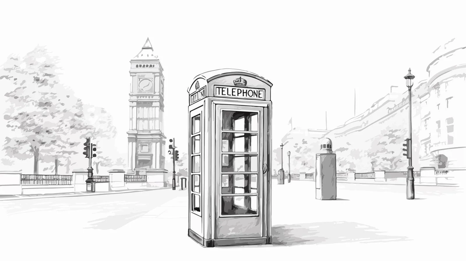 London Pay Phone Sketch Illustration — free download from Dotvec