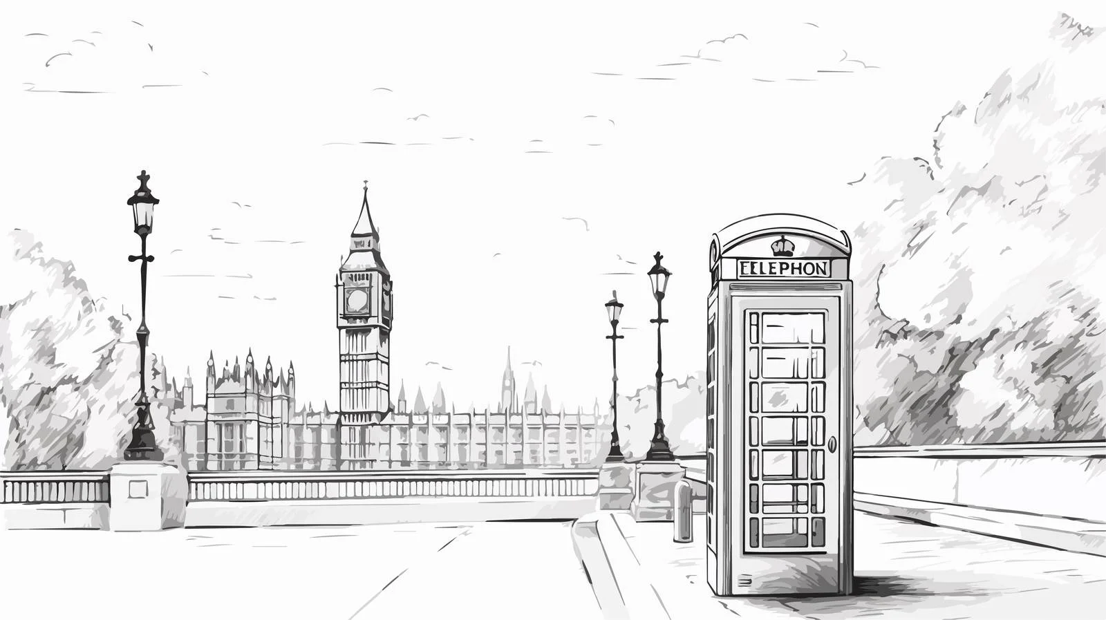 London Pay Phone Sketch Illustration — free download from Dotvec