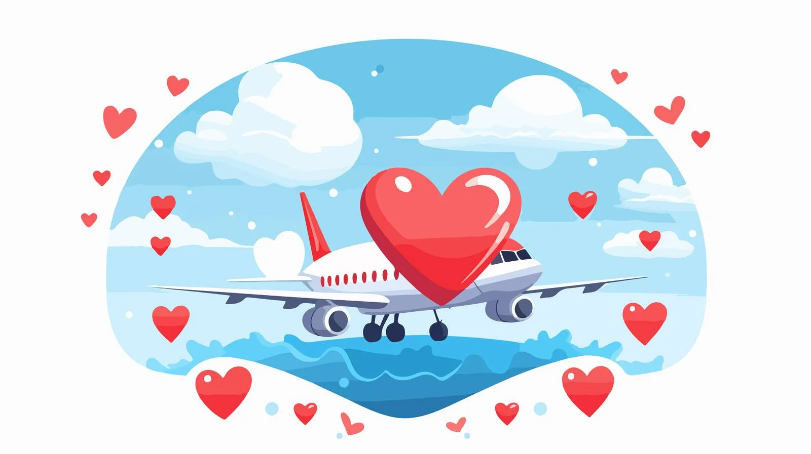 Airplane Love Journey Over Heart Shape — free download from Dotvec