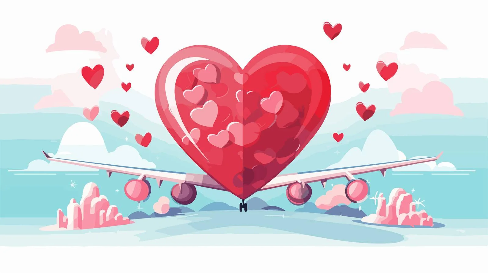 Plane Flying Heart Line Illustration — free download from Dotvec