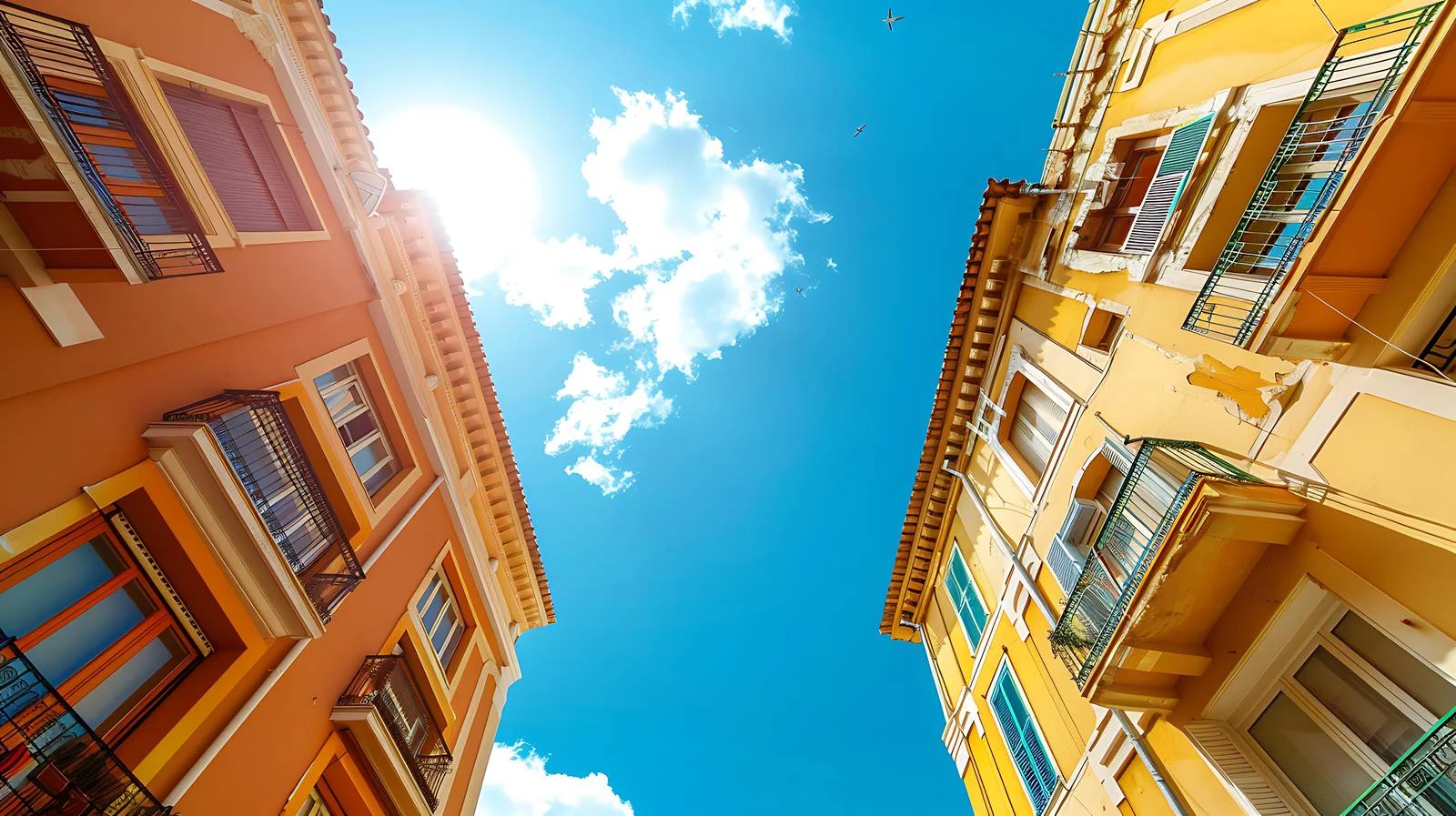 Urban skyline against vivid blue sky — free download from Dotvec