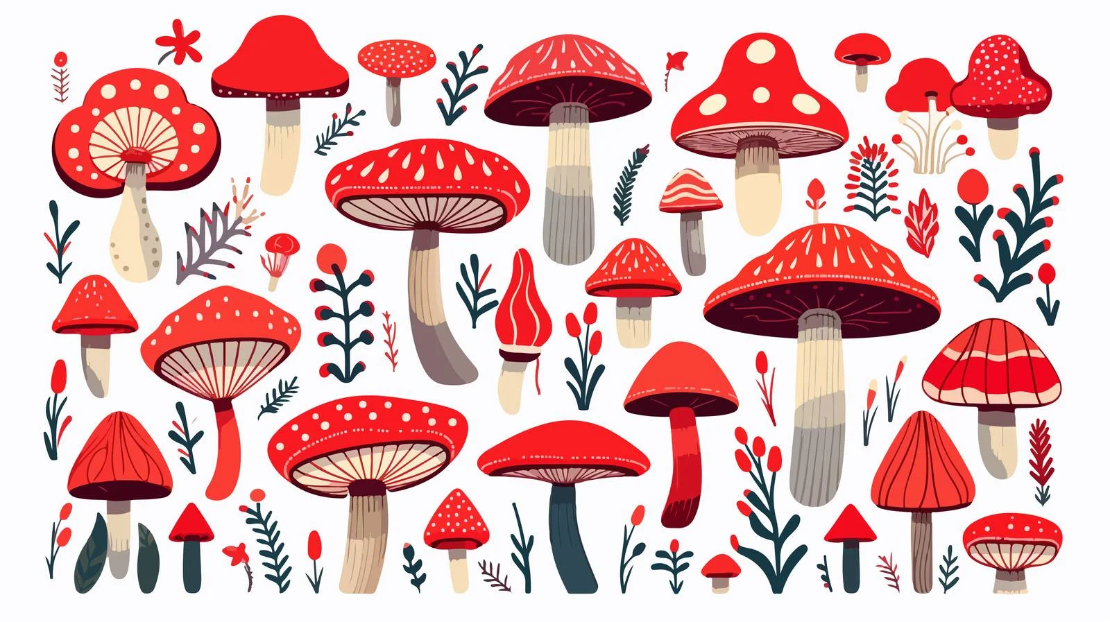 Hand-drawn Magic Mushrooms Vector Illustration — free download from Dotvec