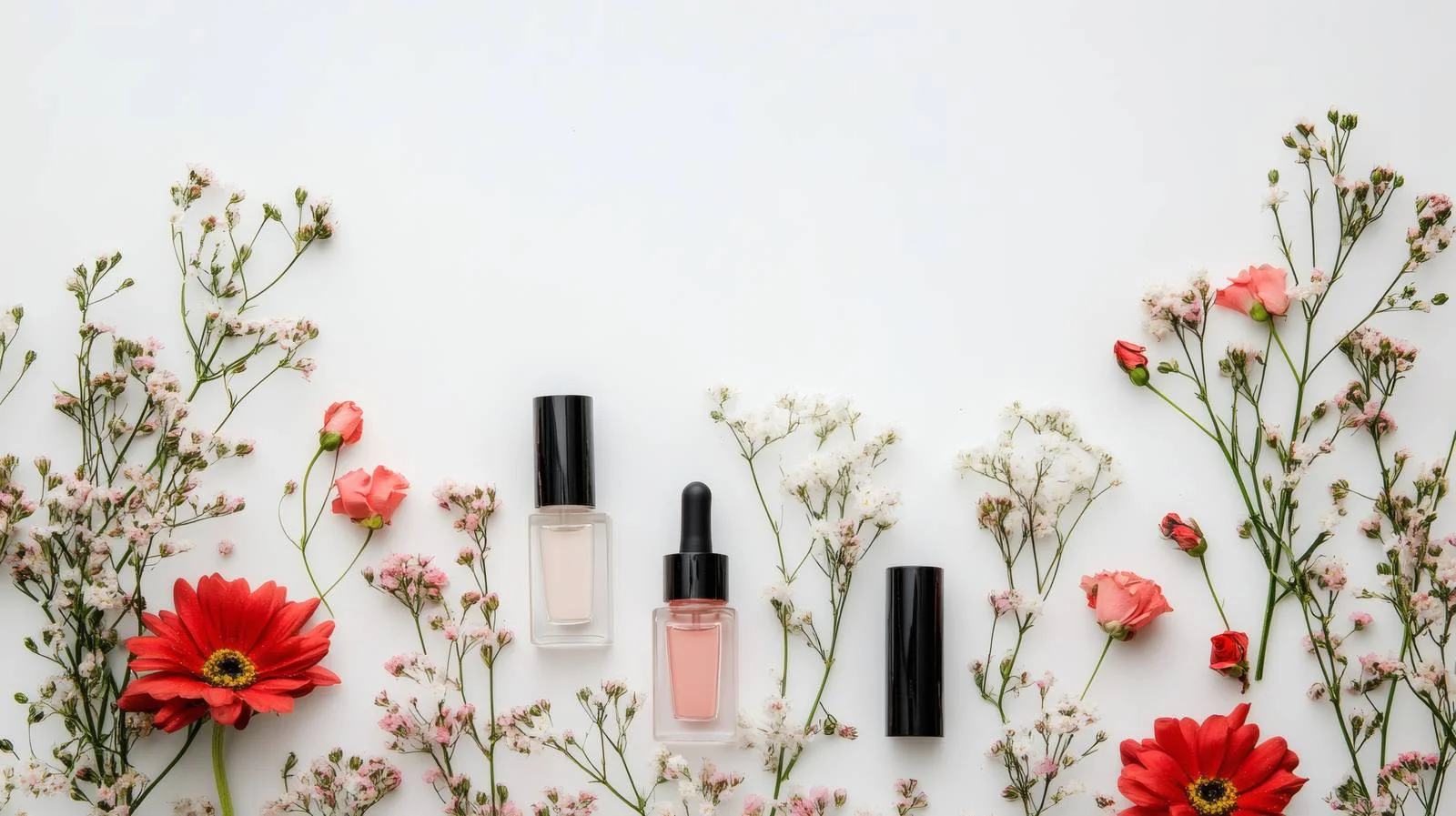 Elegant Floral Makeup Products on White Background — free download from Dotvec