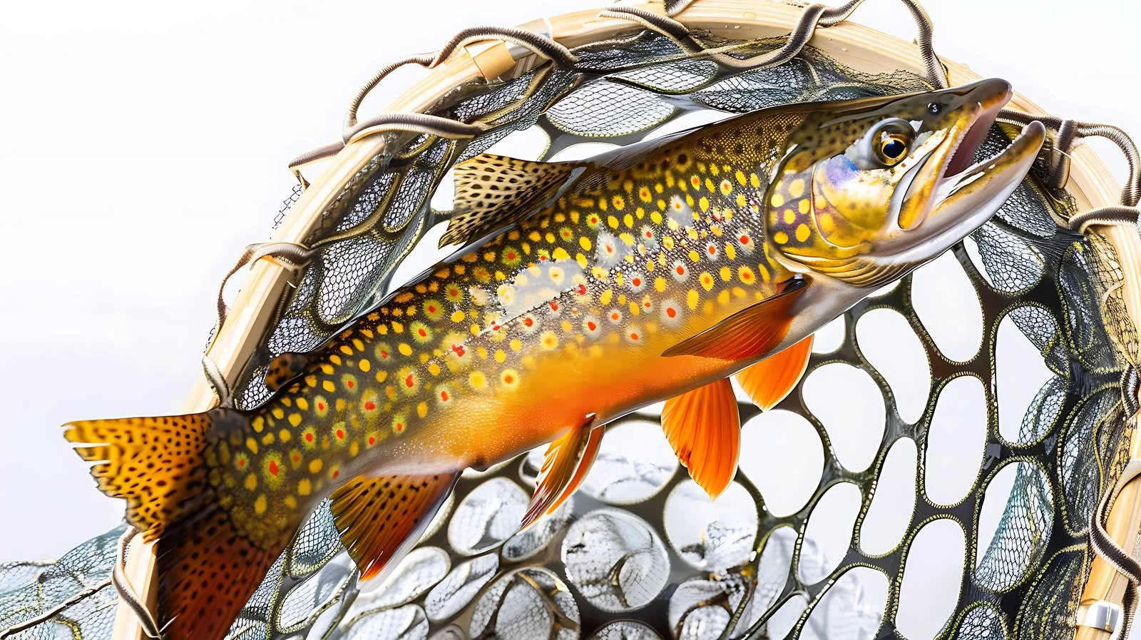 Male Brook Trout in Landing Net on White Background — free download from Dotvec