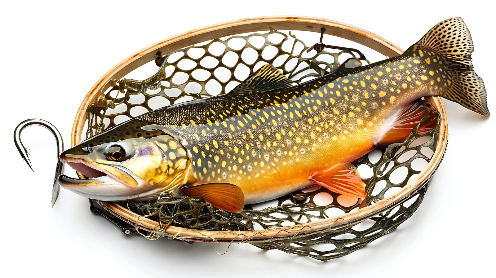 Vibrant male brook trout caught in net — free download from Dotvec