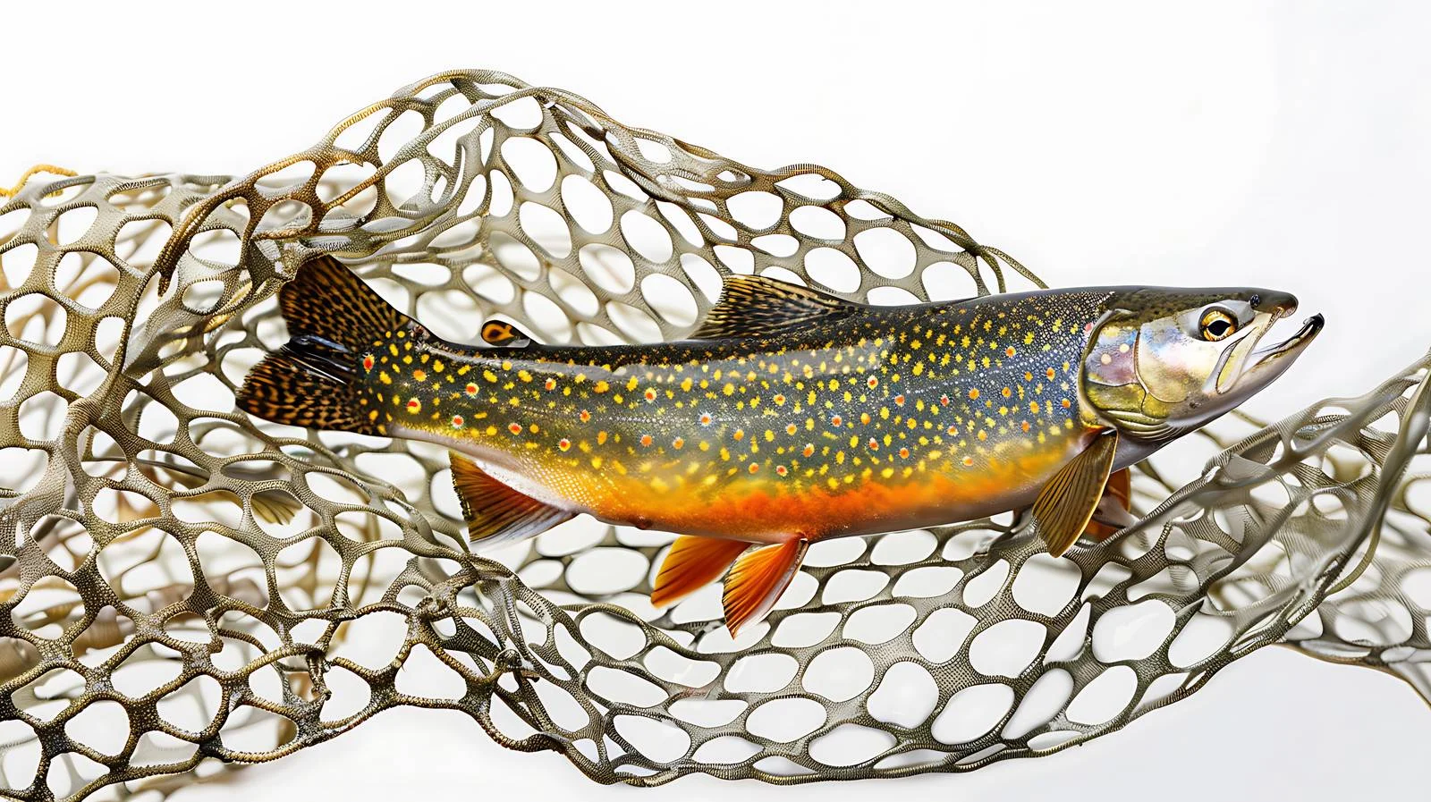 Vibrant male brook trout caught in net — free download from Dotvec