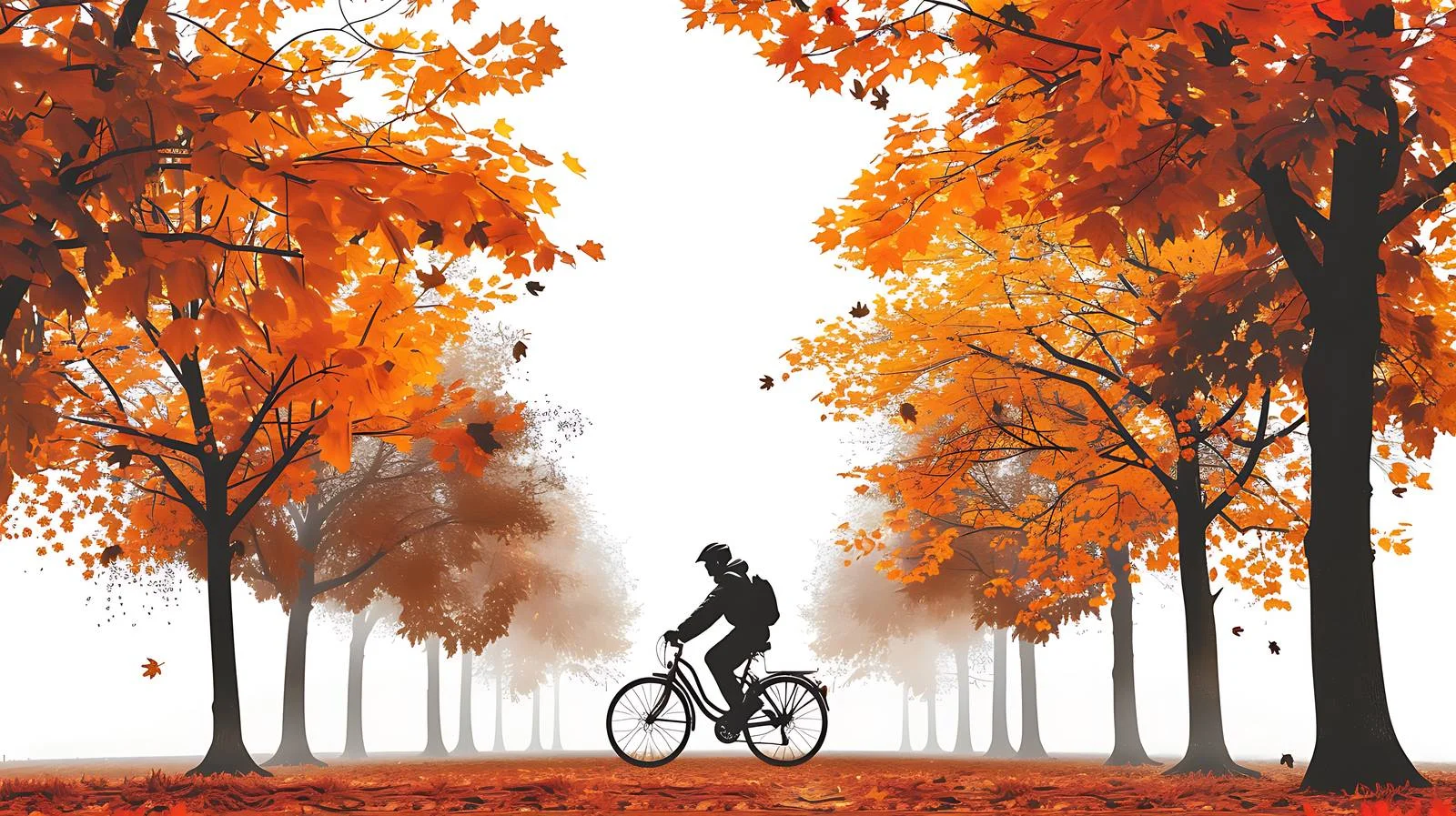 Cyclist in fall avenue on white background — free download from Dotvec