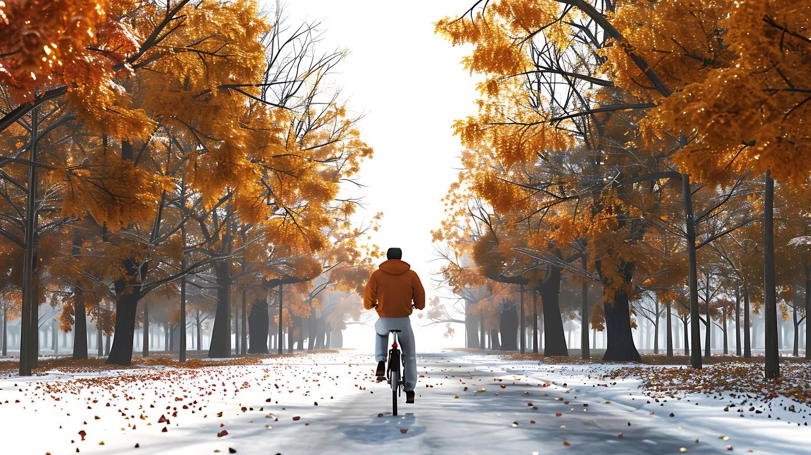 Cyclist navigating fall avenue against white background — free download from Dotvec