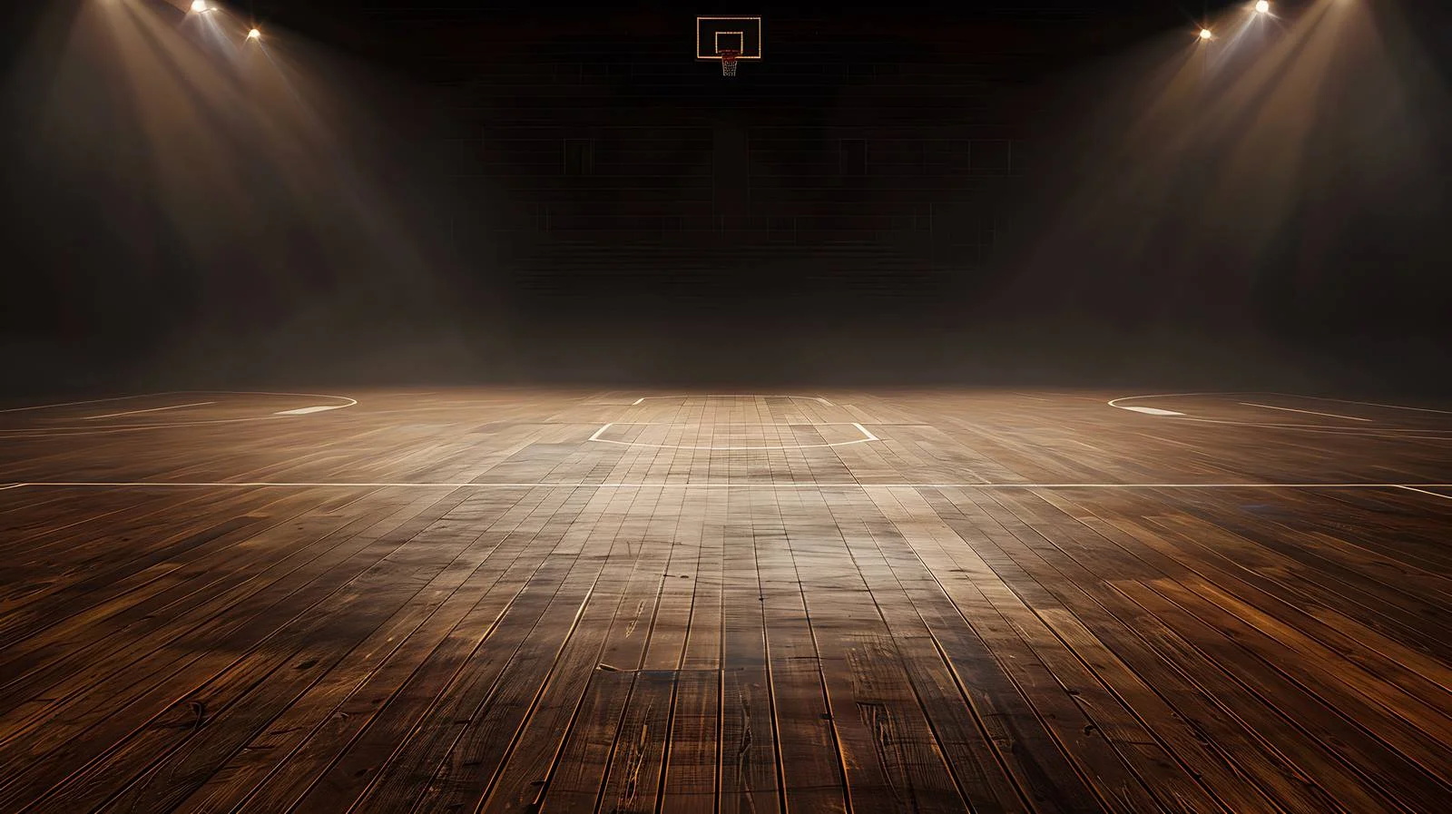 Maple basketball court under moody lighting — free download from Dotvec