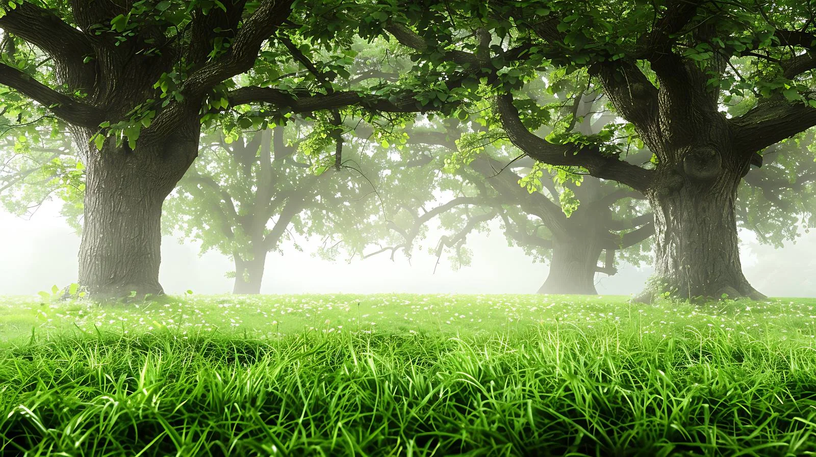Serene Park with Misty Summer Oak Trees — free download from Dotvec