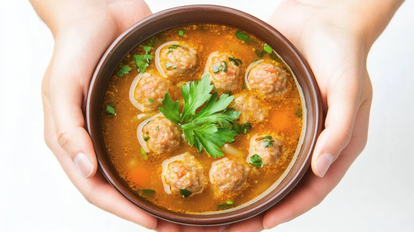 Gourmet Meatball Soup in Hands — free download from Dotvec