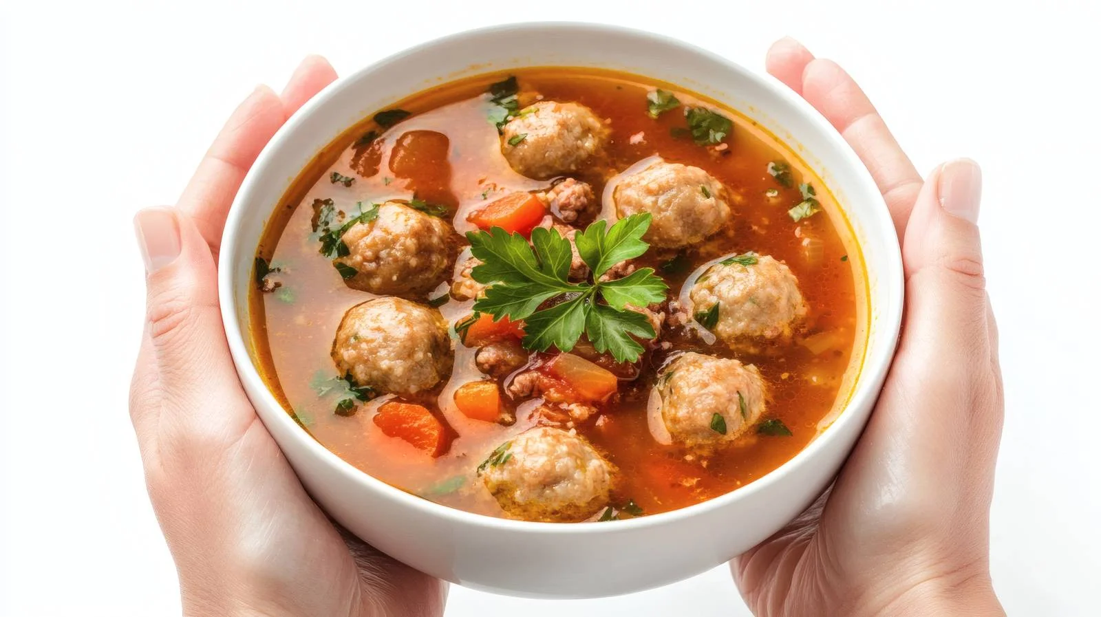 Gourmet Meatball Soup Presentation on White — free download from Dotvec