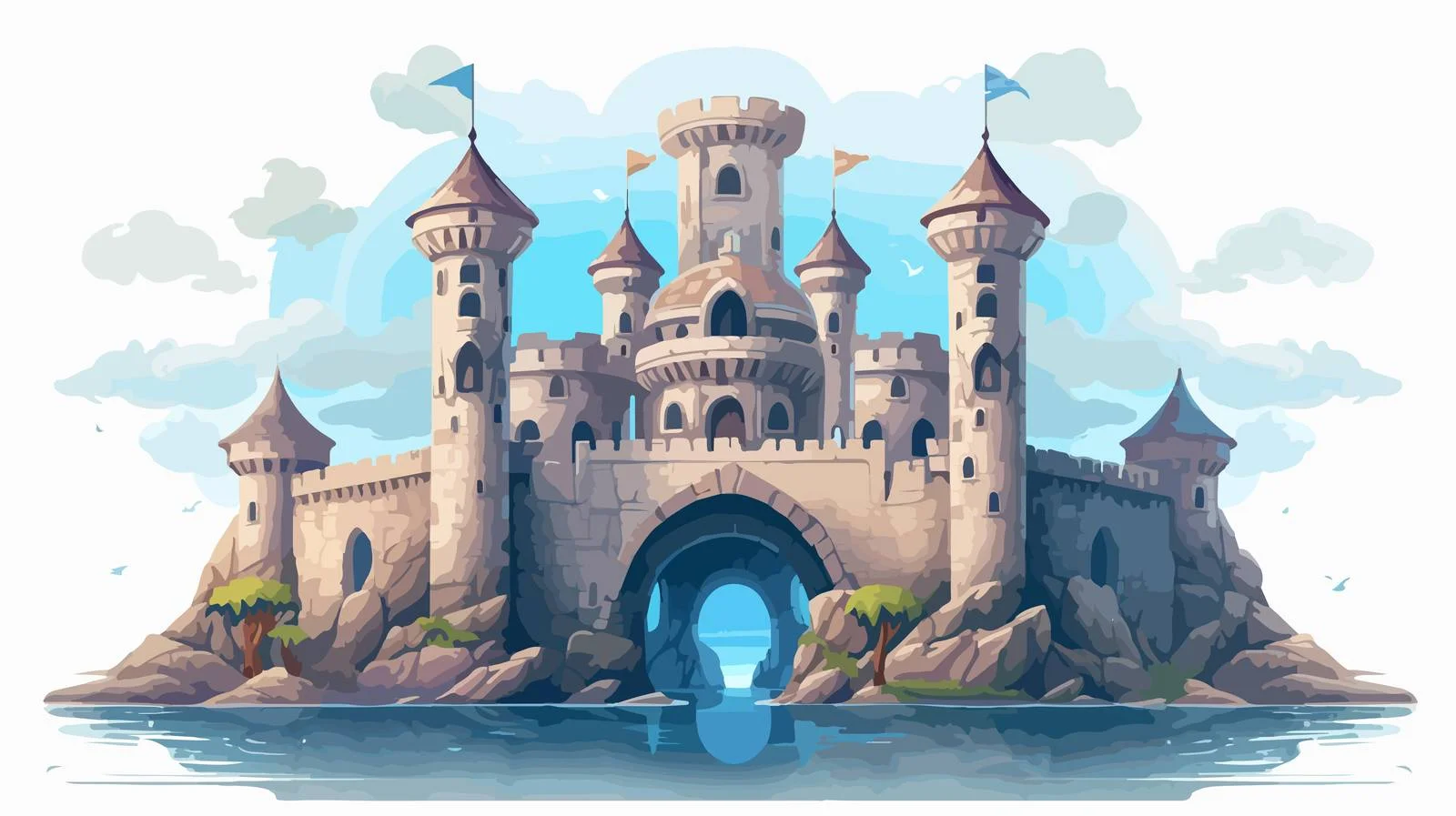 Historic Stone Castle with Towers and Arches — free download from Dotvec