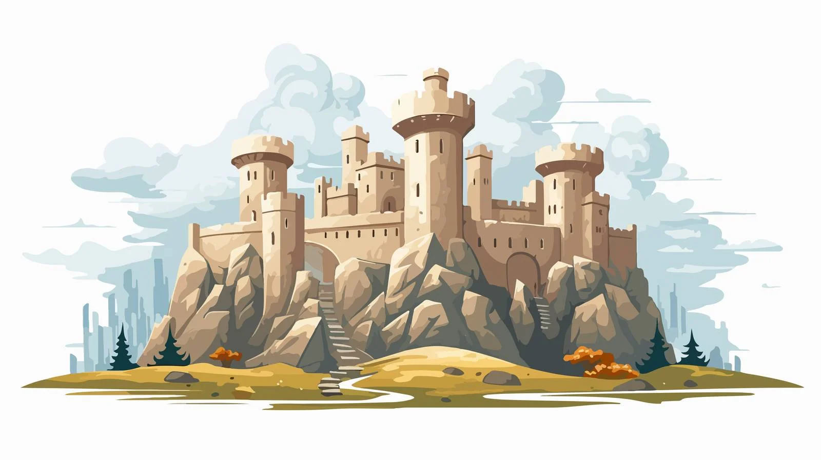 Medieval Stone Castle on Plain — free download from Dotvec