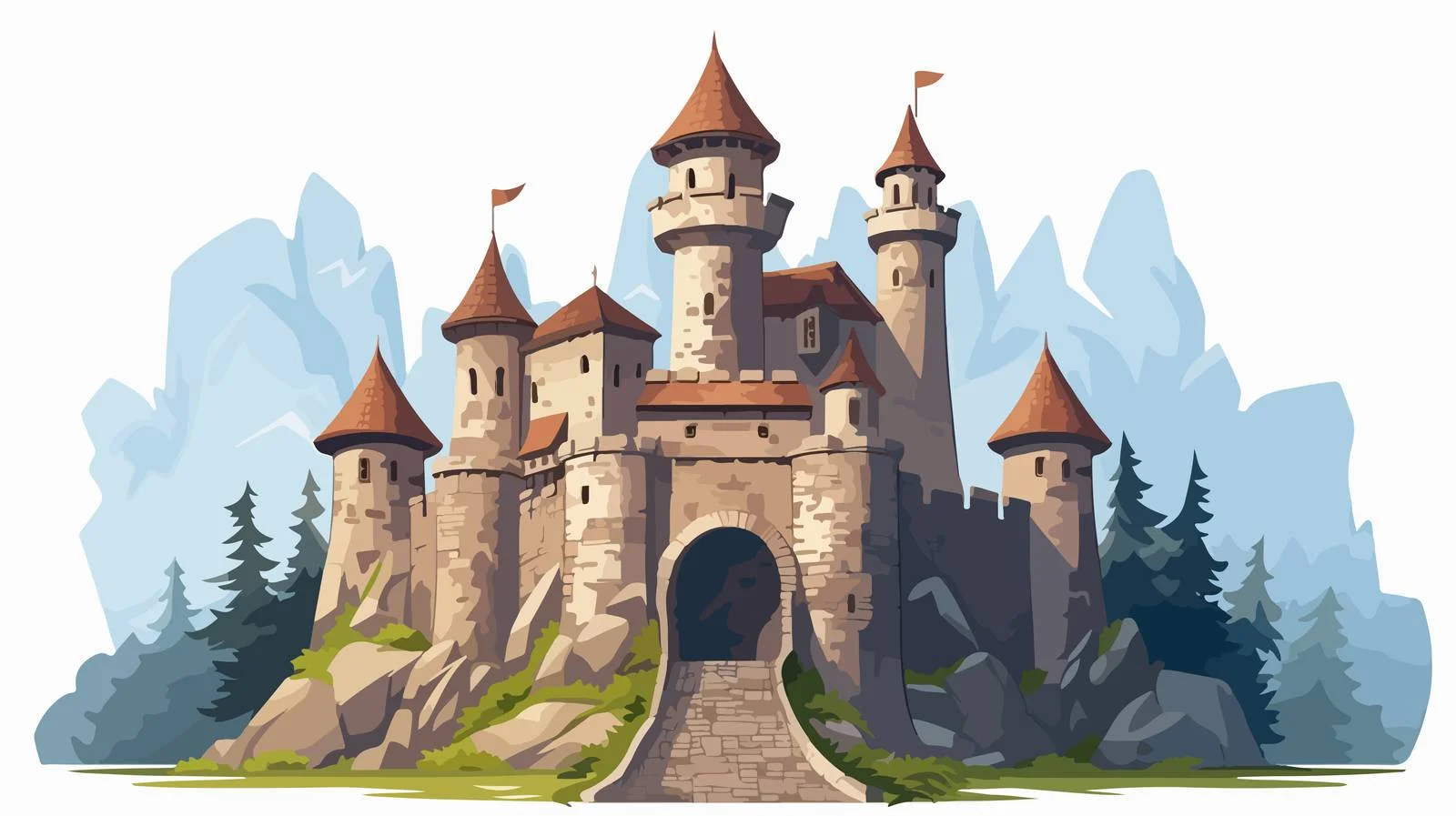 Medieval Stone Castle Tower on Rocks — free download from Dotvec