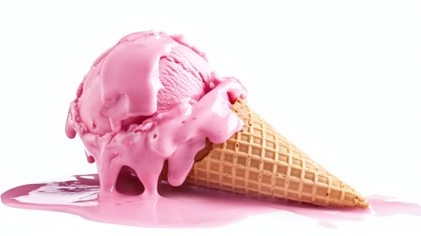 Dripping Pink Ice Cream Cone on White — free download from Dotvec