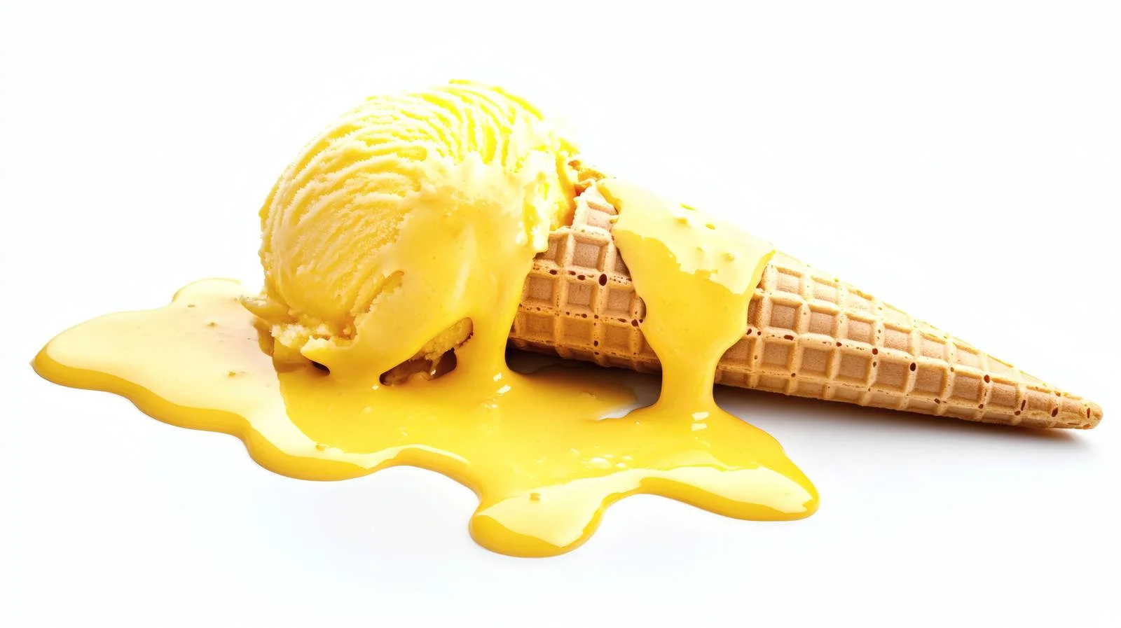 Overflowing Yellow Ice Cream Cone on White — free download from Dotvec
