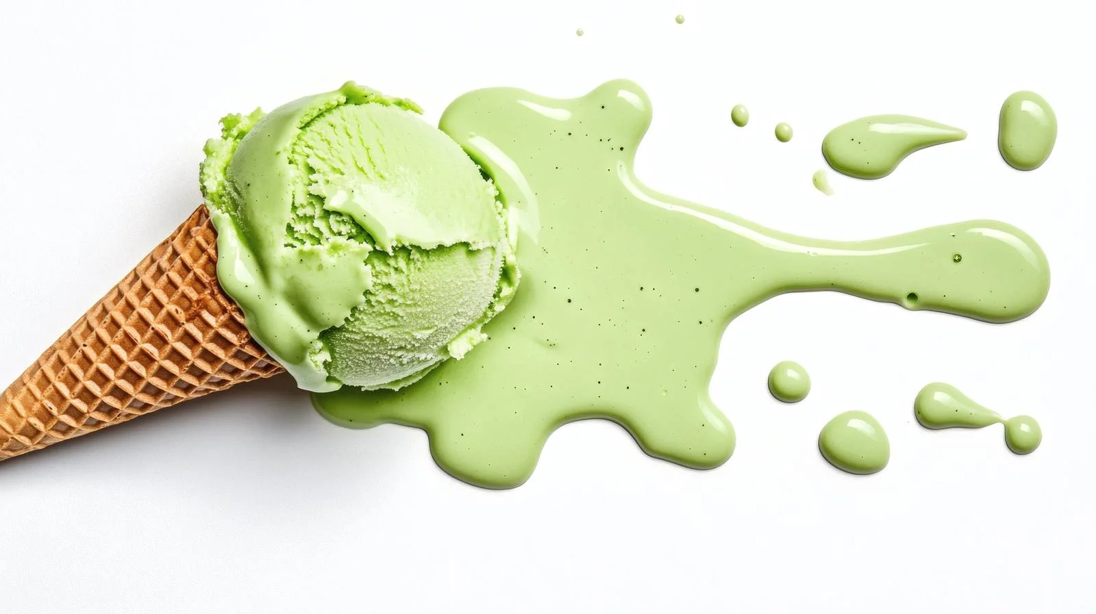 Dripping green ice cream cone on white — free download from Dotvec
