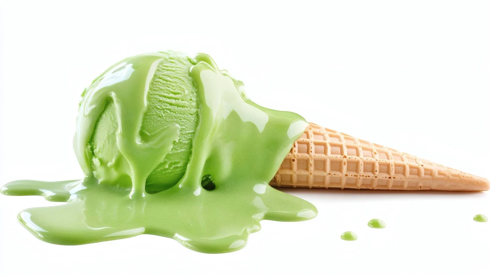 Green melting ice cream cone on white — free download from Dotvec
