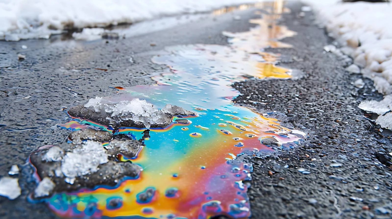 Rainbow stains on melting snow surface — free download from Dotvec